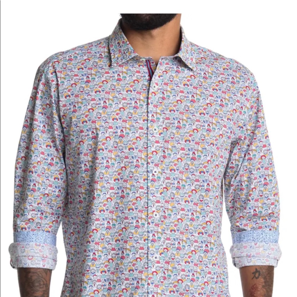 Bugatchi Long Sleeve Kid Print Woven Shaped Fit Dress Shirt-XL